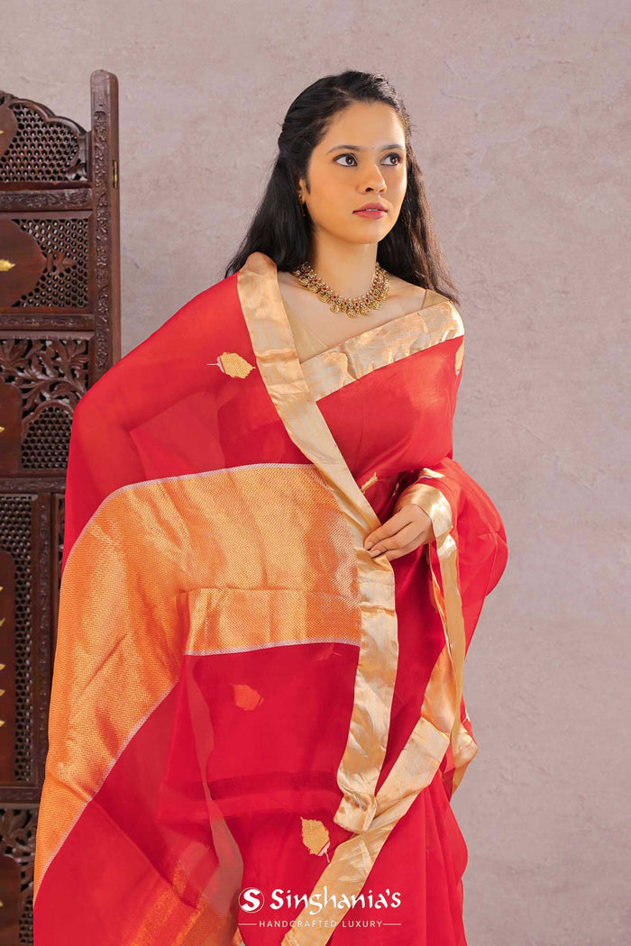 <img> Red Tissue Banarasi Silk Saree With Butti'S