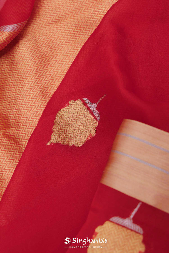 <img> Red Tissue Banarasi Silk Saree With Butti'S