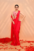 Reddish Pink Crepe Silk Draped Saree