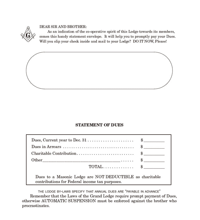 Remittance Dues Envelopes (Fill in Information Below)