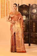 Resplendent Peach Orange Kanjivaram Tissue Silk Saree With Ornate Floral Jaal