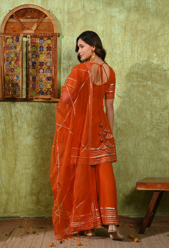Rich Orange Rayon Embroidered Kurta Set