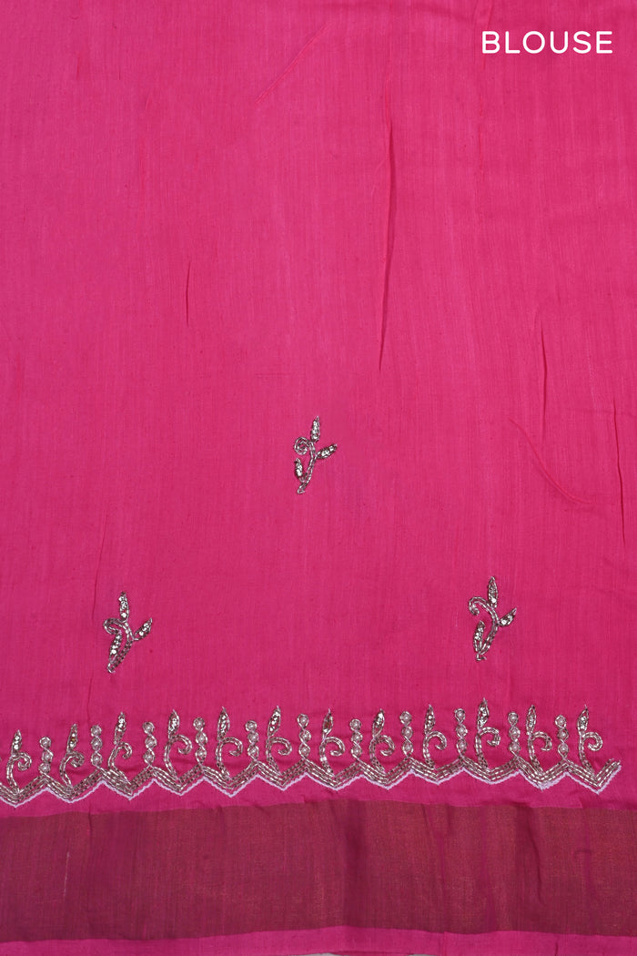 Rich Pink Embroidered Moonga Silk Saree