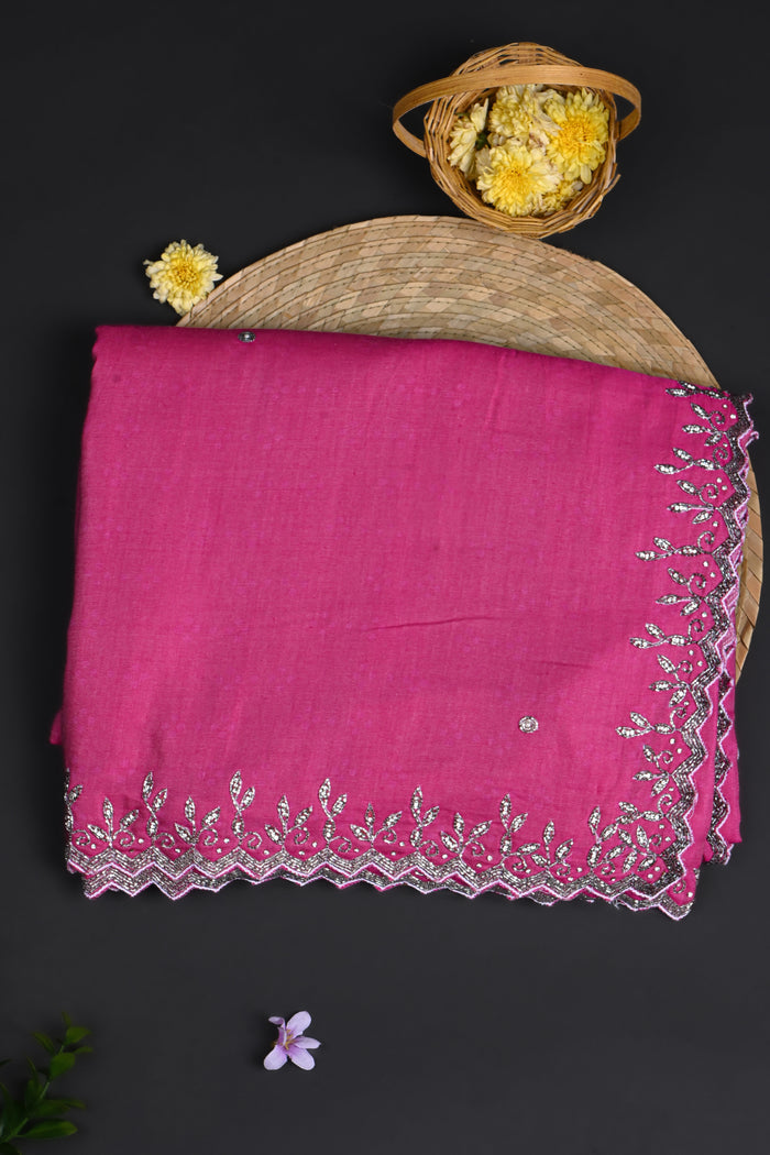 Rich Pink Embroidered Silk Saree