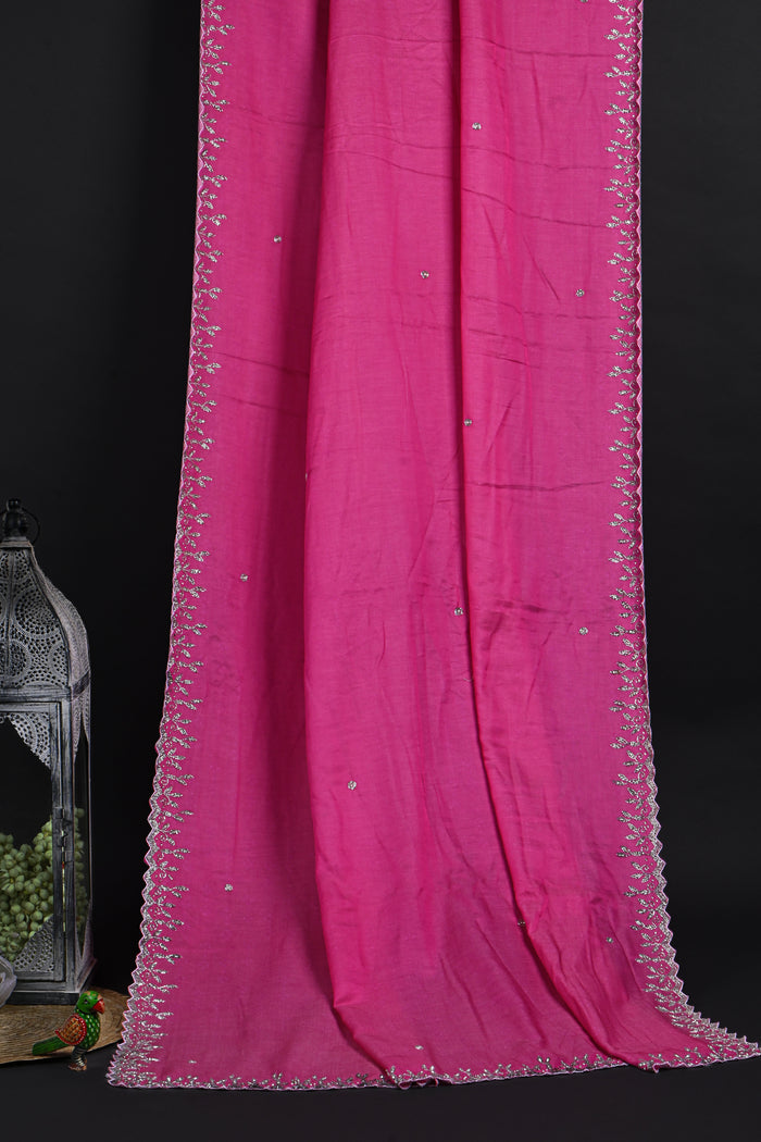 Rich Pink Embroidered Silk Saree