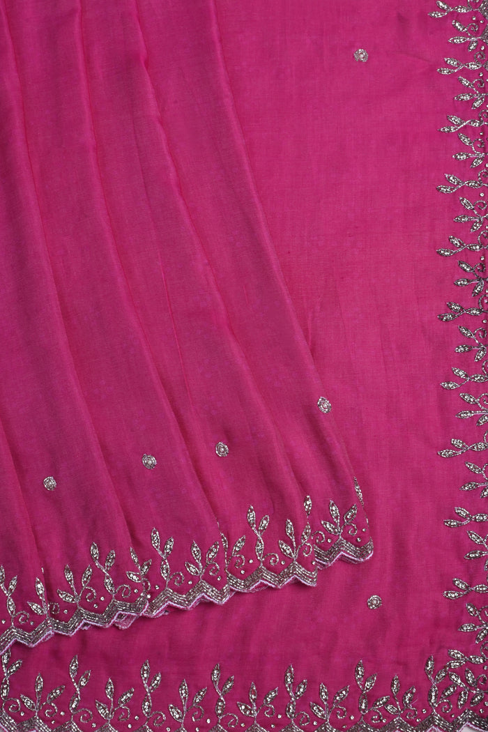 Rich Pink Embroidered Silk Saree