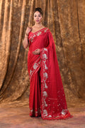 Rich Pink Embroidered Tussar Silk Saree