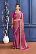 Rich Pink Foil Printed Tissue Saree