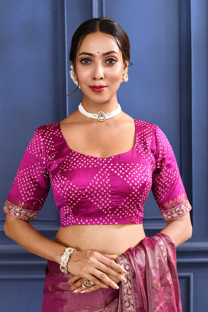 Rich Pink Foil Printed Tissue Saree