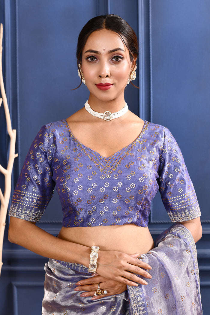 Rich Purple Embroidered Tissue Foil Saree
