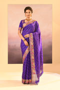 Rich Violet Foil Printed Dupion Silk Saree
