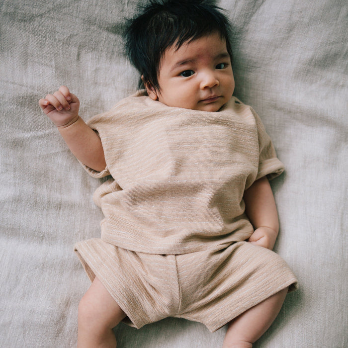 Riffle (Amsterdam) - Organic Boxy Tee & Short Set - Sand Stripe-Sets-1M-Posh Baby