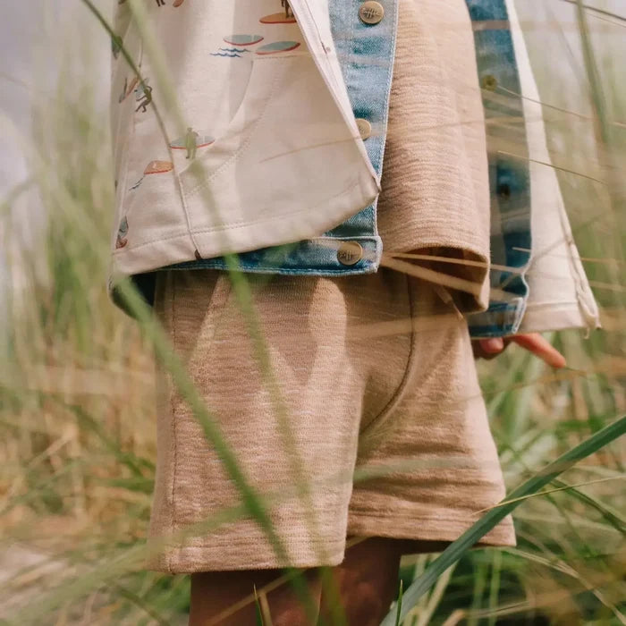 Riffle (Amsterdam) - Organic Boxy Tee & Short Set - Sand Stripe-Sets-1M-Posh Baby