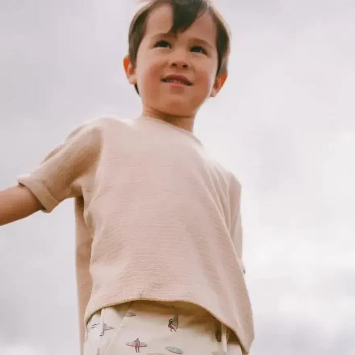 Riffle (Amsterdam) - Organic Boxy Tee & Short Set - Sand Stripe-Sets-1M-Posh Baby