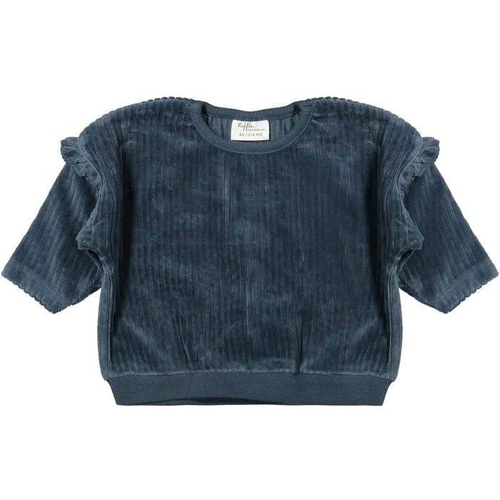 Riffle Amsterdam - Organic Ruffle Shoulder Long Sleeve - Corduroy Blue-Long Sleeves-3-6M (62)-Posh Baby