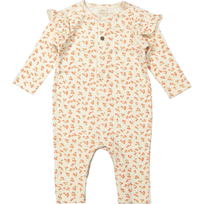Riffle (Amsterdam) - Organic Ruffle Sleeve Romper - Pointelle Blossom-Footies + Rompers (Fashion)-0-3M (1M)-Posh Baby