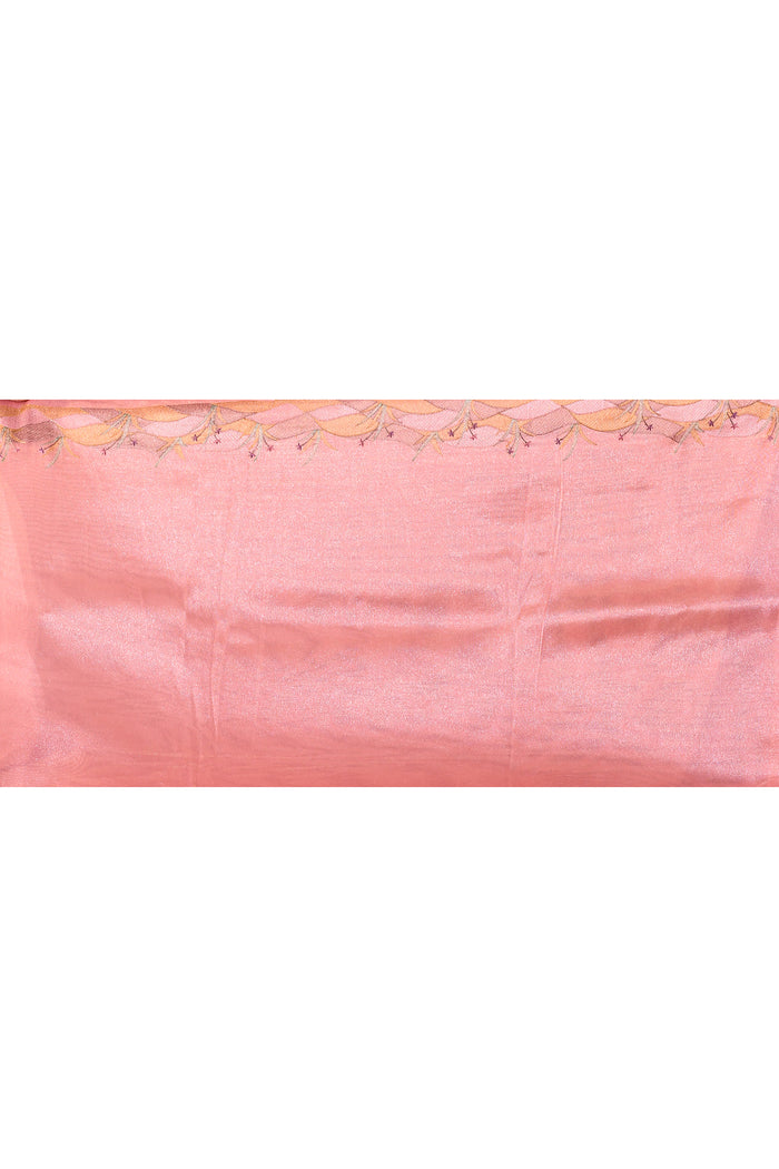 Romantic Rose Pink With Gold Floral And Architectural Motifs Chanderi Saree