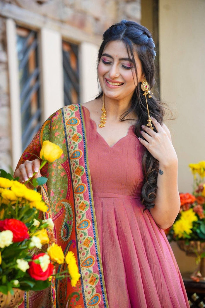 Rose Gold Paisley Anarkali Set