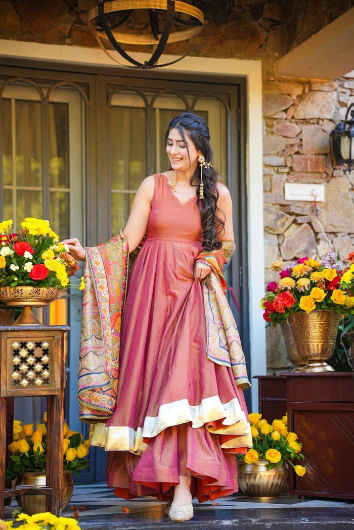 Rose Gold Paisley Anarkali Set