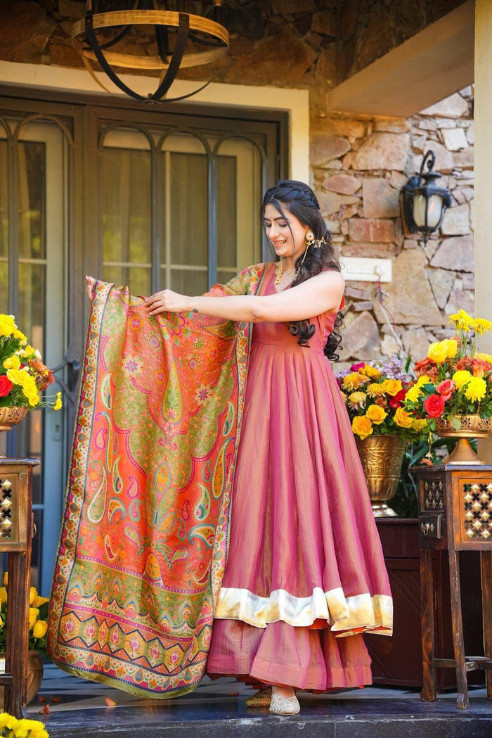 Rose Gold Paisley Anarkali Set
