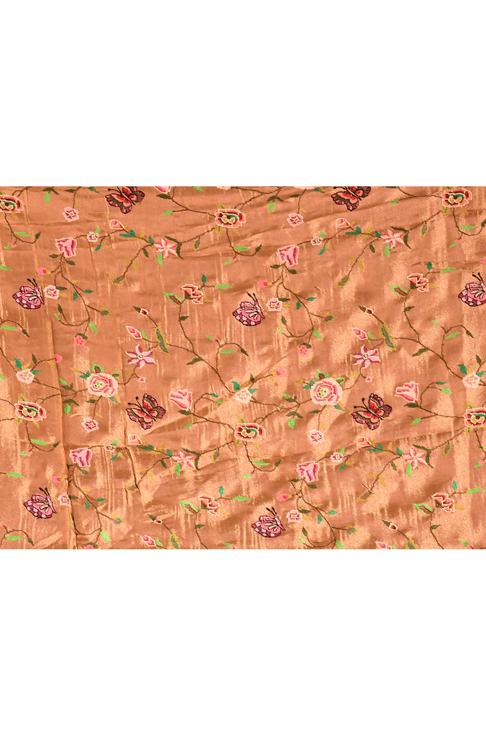 Rose Gold With Butterfly And Floral Motif Border Designer Saree
