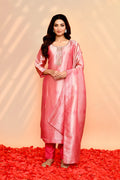 Rose Pink Banarasi Tissue Silk Kurta Set
