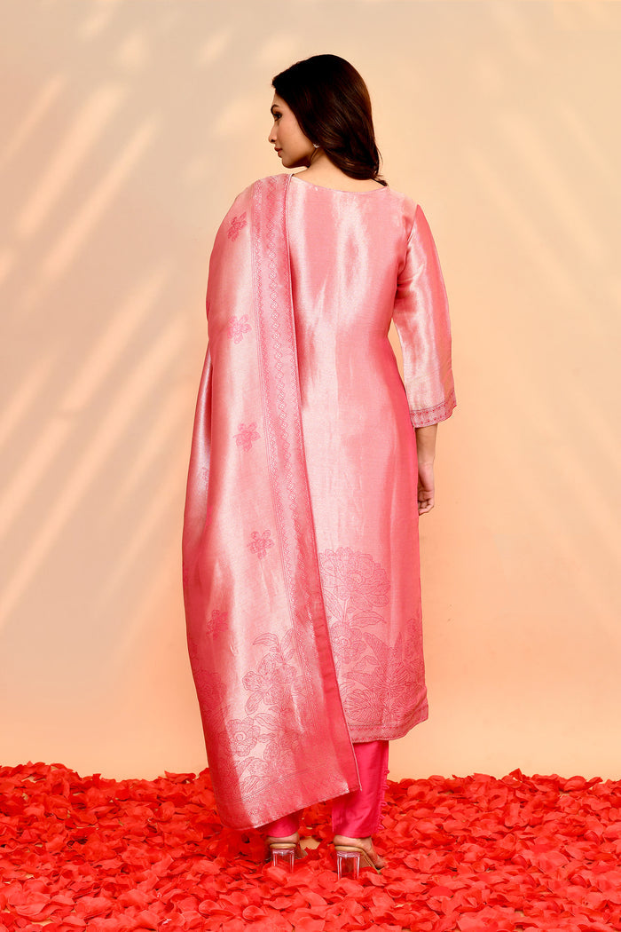 Rose Pink Banarasi Tissue Silk Kurta Set