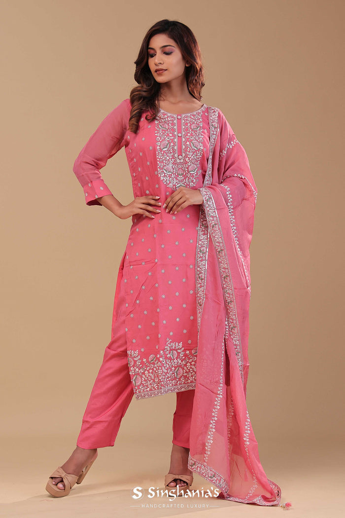 <img> Rose Pink Chanderi Silk Kurta Set