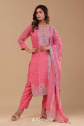 <img> Rose Pink Chanderi Silk Kurta Set