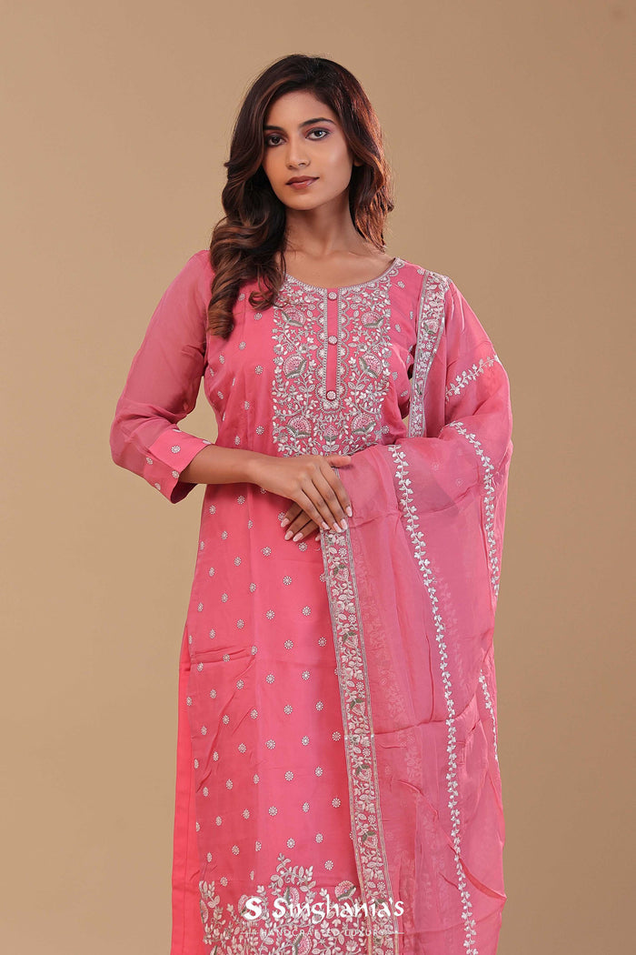 <img> Rose Pink Chanderi Silk Kurta Set