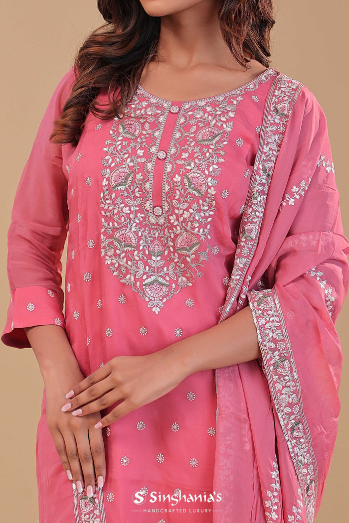 <img> Rose Pink Chanderi Silk Kurta Set
