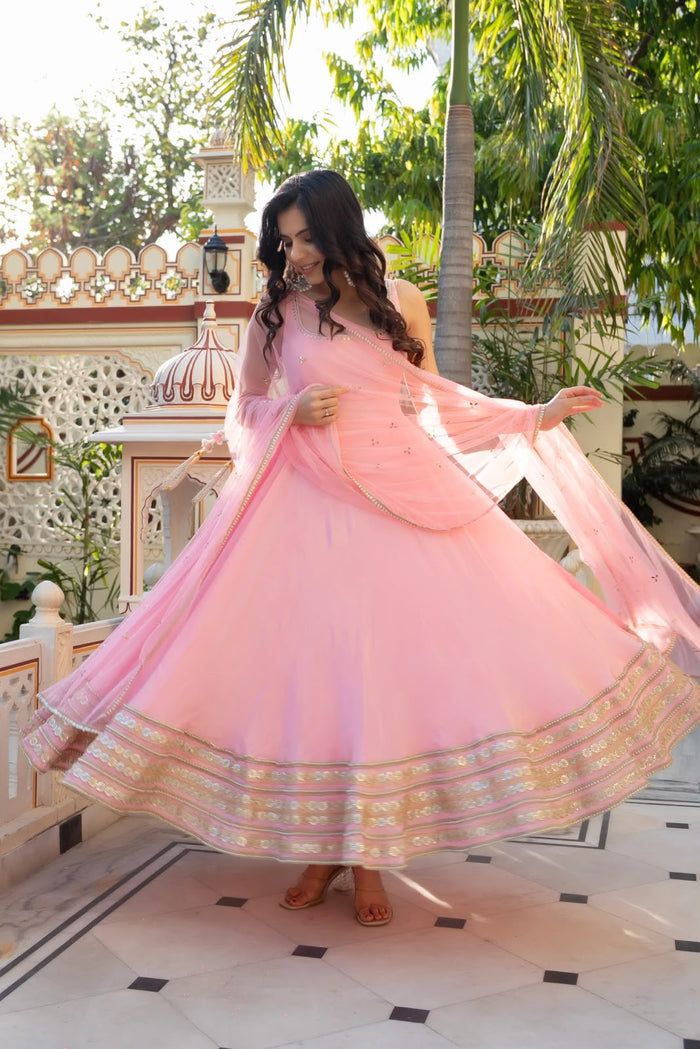 Rose Pink Organza Anarkali With Gota Hem