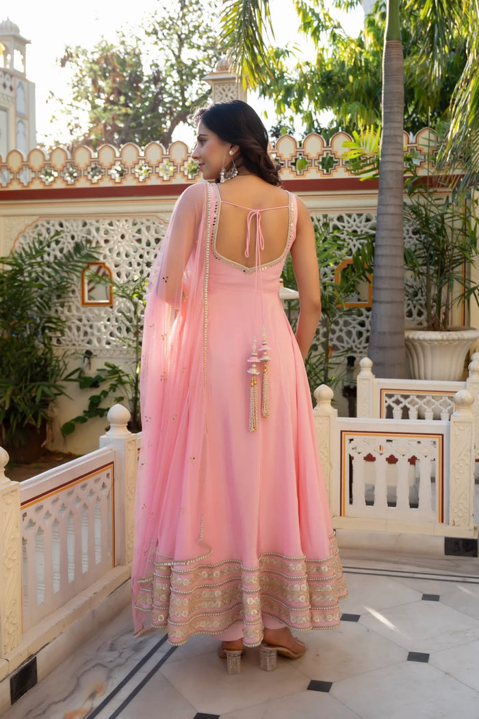 Rose Pink Organza Anarkali With Gota Hem