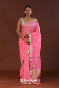 Rose Pink Organza Banarasi Saree