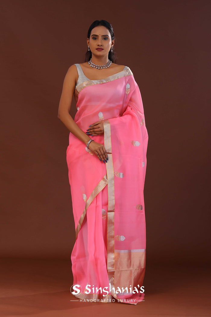 Rose Pink Organza Banarasi Saree