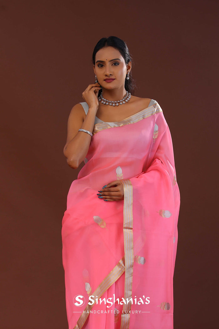 Rose Pink Organza Banarasi Saree