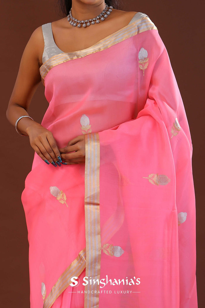 Rose Pink Organza Banarasi Saree