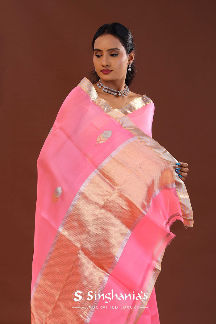 Rose Pink Organza Banarasi Saree