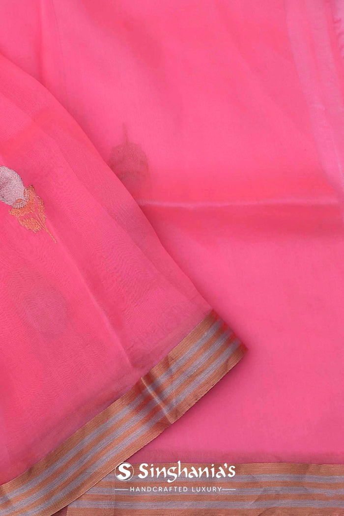 Rose Pink Organza Banarasi Saree