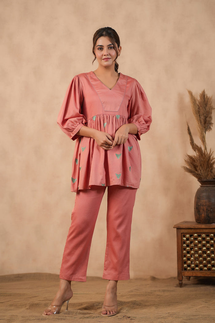 <img> Rose Pink Santoon Co-Ord Set
