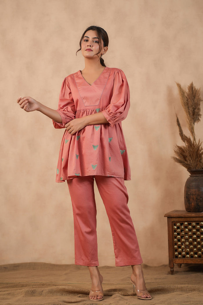 <img> Rose Pink Santoon Co-Ord Set