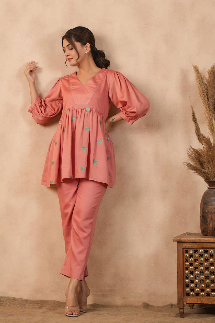 <img> Rose Pink Santoon Co-Ord Set