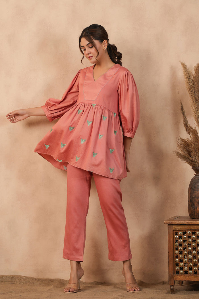 <img> Rose Pink Santoon Co-Ord Set