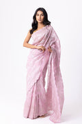 Rose Pink Viscose Jacquard Saree With Scallop Border