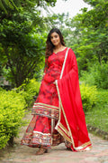 <img> Rose Red Organza Abstract Printed Sharara Set