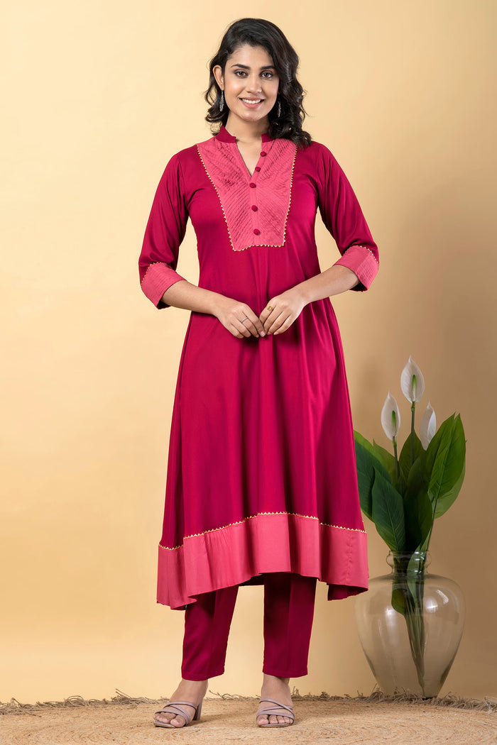 Rose Red Rayon Anarkali Set
