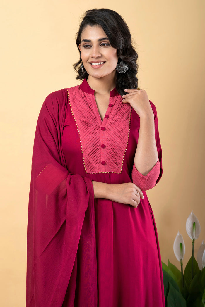 Rose Red Rayon Anarkali Set
