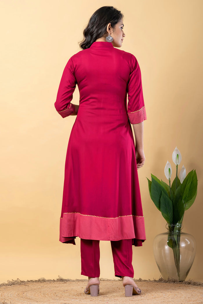 Rose Red Rayon Anarkali Set