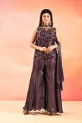 Royal Amethyst Embroidered Tissue Peplum Set