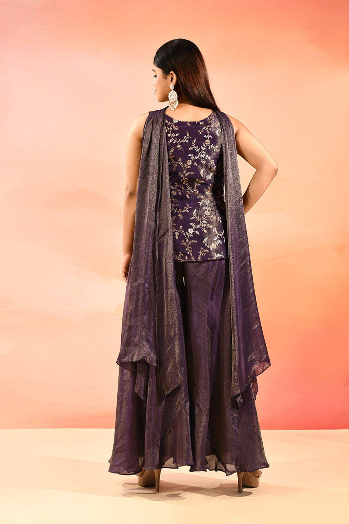 Royal Amethyst Embroidered Tissue Peplum Set